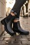 Women's Marta Black Leather Elastic Waterproof Boots