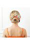 Handmade Orange Patterned White Flower Scrunchie Bun Hair Tie - 6