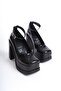 Women's della ankle strap (12cm) platform heel shoes black patent leather - 4