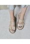 Women's Double Band Capsule Detailed Thick Sole Orthopedic Slippers Beige - 2