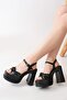Women's Bow Strap (12cm) Platform Heeled Shoes Black - 2