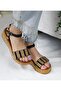 Straw Detailed Cork Sole Orthopedic Sole Sandals Black - 5