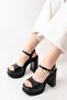 Women's Single Strap (12cm) Platform Heeled Shoes Black