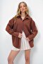 Women's Brown Oversize Long Woven Shirt ALC-X6828 - 2