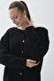 Women's Black Color Stretchable Long Plush Coat - 3