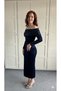 Women's Sequin Madonna Collar Velvet Stylish Evening Dress - 3