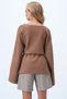 Brown Double-Breasted Cut V-Neck Cardigan with Tie Detail Alc-X14410 - 6