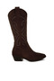 Women Studs Embellished Cowboy Boots in Brown - 2
