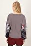 Women's Light Beige Sleeve Patterned Balloon Knit Sweater Arm-20K081001 - 3