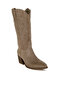 Women Microfiber Long Cowboy Boots in Taupe