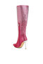 Women Shiny Rhinestone Studded Calf Boots in Pink - 3