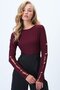 Women's Burgundy Crew Neck Sleeve Gold Button Detailed Ottoban Blouse Alc-X14336