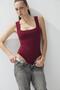 Women's burgundy square neck snap body