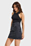 Women's Dark Smoked Color 1W5-1 Straight Fit Shiny Stone 100% Cotton Design Mini Denim Skirt - 4