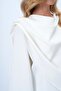 Women's Ecru Crew Neck Self-Shawl Detailed Wide Cut Design Blouse Alc-X14420 - 7