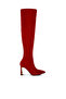 Women Slim Block Heel Long Boots in Red - 3