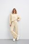 Yellow Women's Oversize Pique Textured Wide Leg Top and Bottom Set - 3