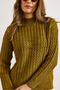 Women's Oil Green Mock Neck Hair Braided Oversized Knitwear Sweater Kzk-19001082 - 4