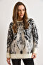 Women's Ecru Fleece-Lined Patterned Oversized Thick Knitwear Sweater Kzk-19001081 - 3