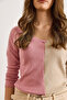 Women's Dusty Rose Camel Blocky Fleece-Lined Loose Blouse Blz-19002519 - 6