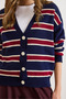 Women's Navy Blue Claret Red Striped Oversized Knitwear Cardigan Hrk-19000446 - 4