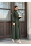 Women's Belt Detailed High Neck Long Winter Dress – Khaki - 2
