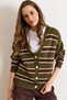 Women's Khaki Brown Striped Oversized Knitwear Cardigan Hrk-19000446