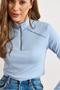 Women's Baby Blue Shoulder Stitching Detailed Crop Soft Touch Blouse Blz-19003178 - 5