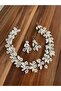 Crystal Stone Floral Detailed Bridal Necklace and Earring Set I-Engagement Promise Wedding - 4