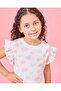 Girls White Heart Printed Rib T-Shirt - 4