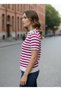 Women's Striped Polo Neck Knit Blouse – Fuchsia White – Short Sleeve – Fits Sizes 36-40 - 2