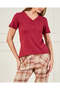 Women Burgundy And Beige Checkered Pyjama Set (2 Piece) - 4