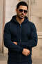 Men's Winter Pocketed Dark Blue Oversized Sweatshirt