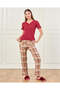 Women Burgundy And Beige Checkered Pyjama Set (2 Piece)