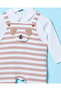 Baby Beige And White Striped Velour Sleepsuit - 2