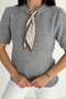 Women's Short Sleeve Scarf Detailed Knitwear Sweater – Soft Elegance - 2