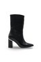 Women's Snakeskin Patterned Patent Leather Boots with 8.5 cm Thick Heel, Pointed Toe and Gold Detailed Design - 6