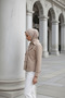 Light Beige 100% Cotton Gabardine Lined Oversized Wide Fit Women's Crop Short Trench Coat 1122-Tes - 4