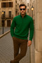 Men's Winter Polo Neck Green Zippered Sweatshirt - 3