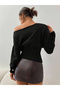 Women's Boat Neck Thick Ribbed Sweatshirt with Waist Adjustment - 5