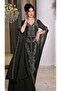 V-Neck Embroidered Cape Sleeve A-Line Evening Gown - 2