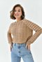Women's Crew Neck Knit Detail Crop Knitwear Sweater - 5
