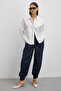 Buttoned Cuffs High Waist Mom Jean Navy Blue - 2