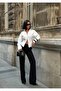 Women's Button Detail Low-Cut Sleeve Cuffed Poplin Shirt with Stitching - 2