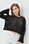 Women's Crew Neck Knit Detail Crop Knitwear Sweater - 6