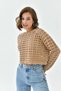 Women's Crew Neck Knit Detail Crop Knitwear Sweater - 2