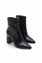 Women's Snakeskin Textured Heeled Boots 8.5 cm Thick Heel, Pointed Toe and Gold Detailed Stylish Model
