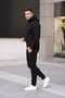 Relaxed Men's Fleece Lined K Hooded Tracksuit Set, Black - 4