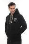 Men's Black Standard Fit Regular Cut Full Zip Hooded Cotton Sweatshirt with Fleece Inside