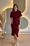 Draped Stoned Burgundy Midi Dress - 6
